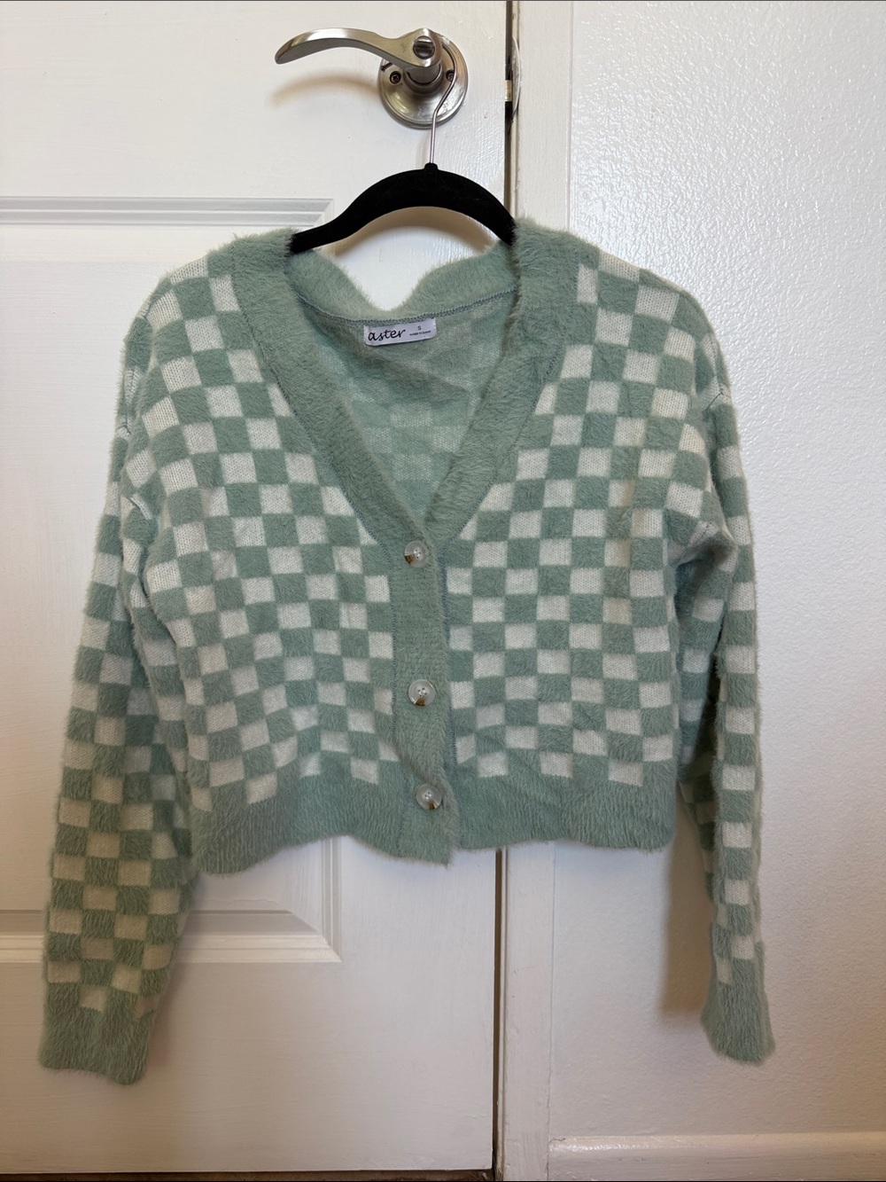 Sage Green Checkerboard V-Neck Cardigan